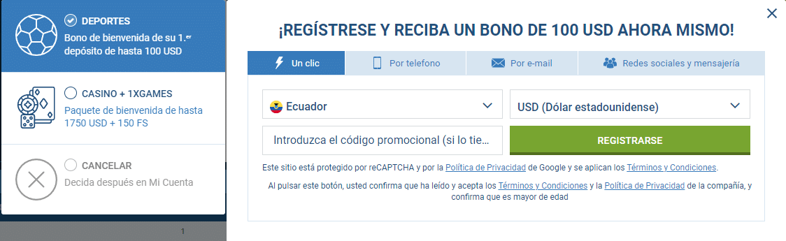 1xbet ecuador